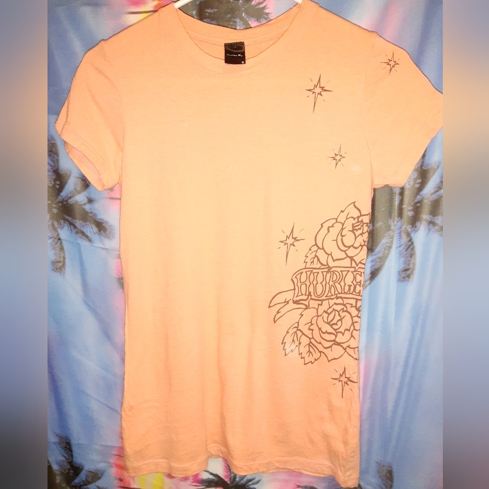 Hurley Orange Tee with Side Rose Design with Stars